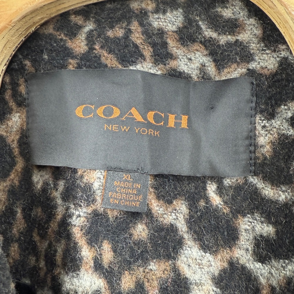 COACH Leopard Print Double Breasted Wool Blend Coat Women's XL - Picture 9 of 12